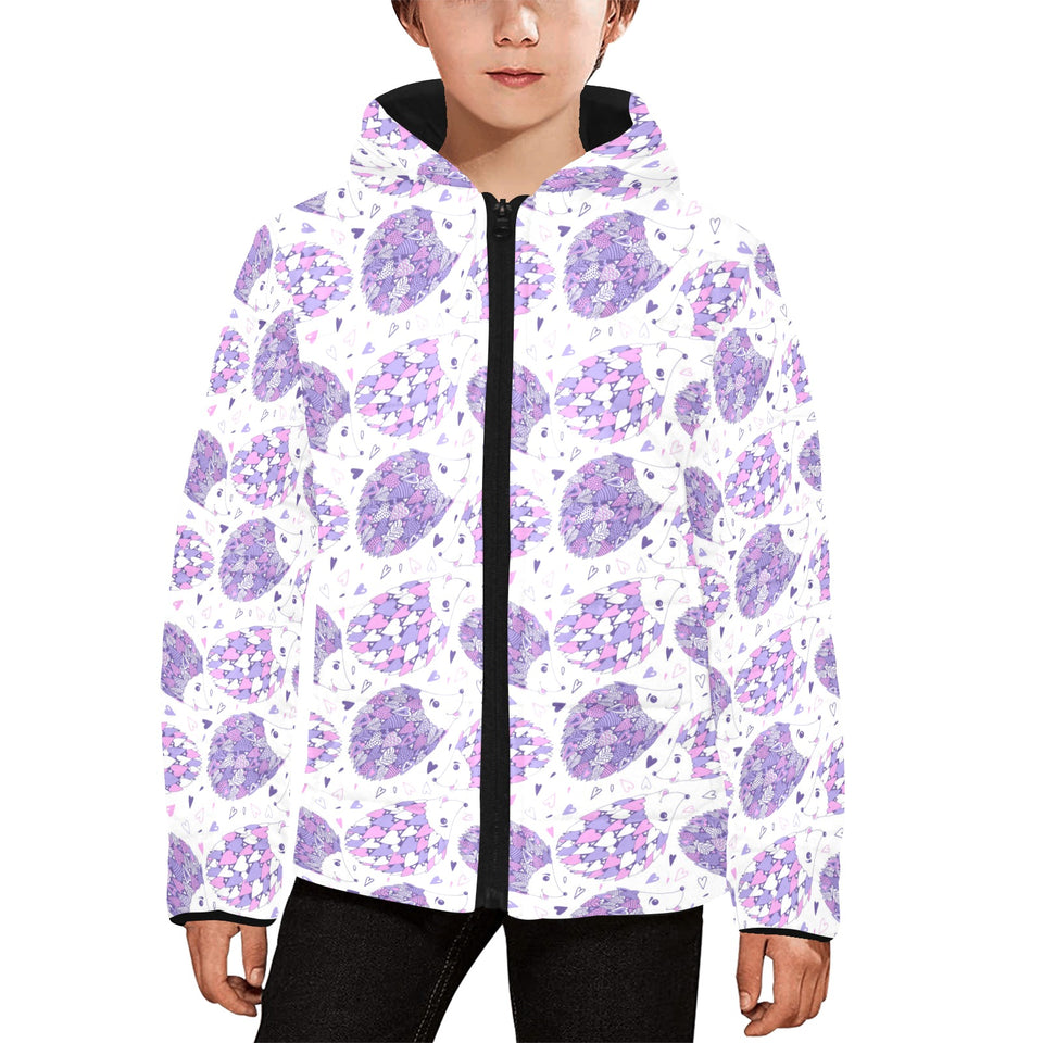 Hedgehog Pattern Print Design 05 Kids' Boys' Girls' Padded Hooded Jacket