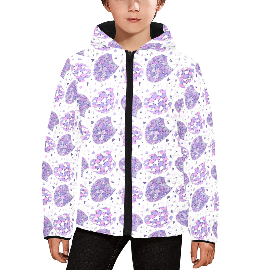 Hedgehog Pattern Print Design 05 Kids' Boys' Girls' Padded Hooded Jacket
