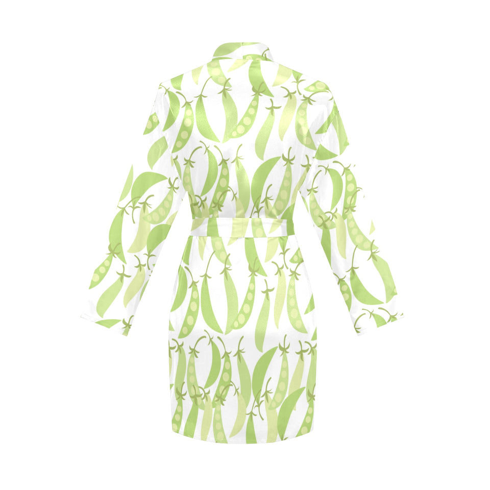 Green Peas Pattern Print Design 03 Women's Long Sleeve Belted Night Robe