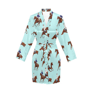 Horses running horses rider pattern Women's Long Sleeve Belted Night Robe