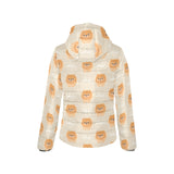 Cute brown pomeranian puppy on blue Women's Padded Hooded Jacket