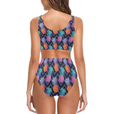 Pineapples pattern zigzag background Chest Bowknot High Waisted Bikini Swimsuit