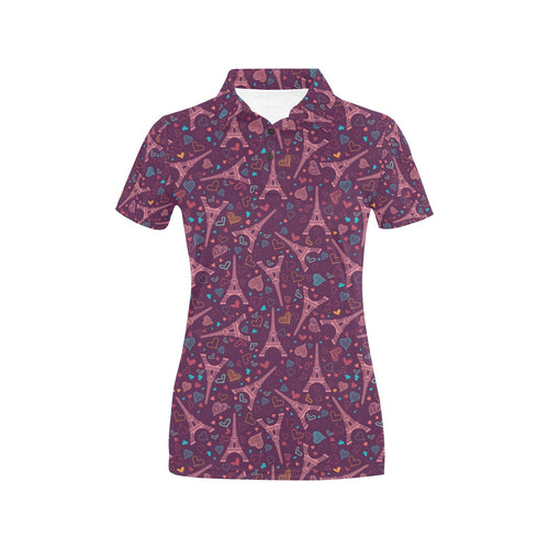 Eiffel Tower Heart Pattern Print Design 04 Women's All Over Print Polo Shirt