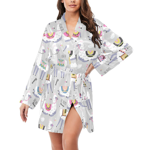 Cute Llama Alpaca pattern Women's Long Sleeve Belted Night Robe
