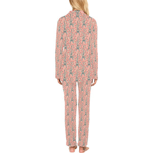 Eiffel Tower Flower Pattern Design 03 Women's Long Pajama Set