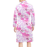 Pink flamingo flower pattern Men's Long Sleeve Belted Night Robe