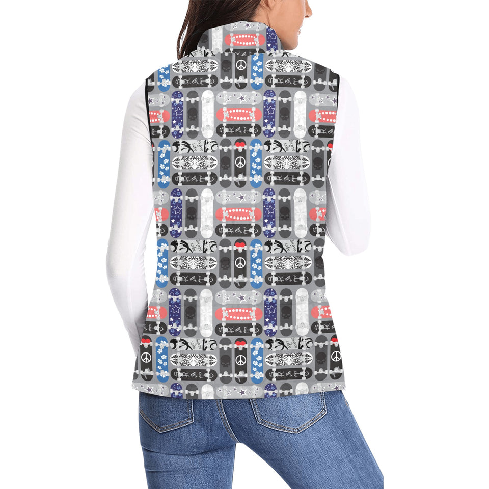 Skate Board Pattern Print Design 04 Women's Padded Vest