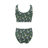 Pelican Pattern Print Design 05 Chest Bowknot High Waisted Bikini Swimsuit
