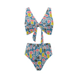 Colorful mushroom design pattern Chest Bowknot High Waisted Bikini Swimsuit