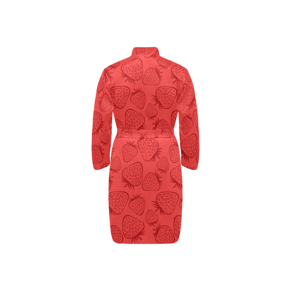 strawberry pattern red background Men's Long Sleeve Belted Night Robe