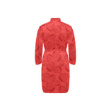 strawberry pattern red background Men's Long Sleeve Belted Night Robe