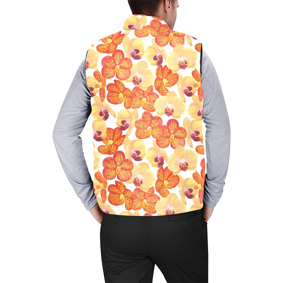 Orange yellow orchid flower pattern background Men's Padded Vest