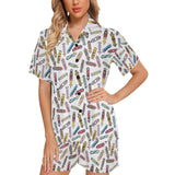Skate Board Pattern Print Design 05 Women's V-Neck Short Pajama Set