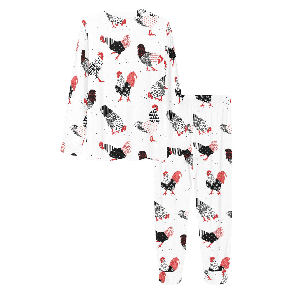 Cool rooster chicken cock floral ornament backgrou Women's All Over Print Pajama Set