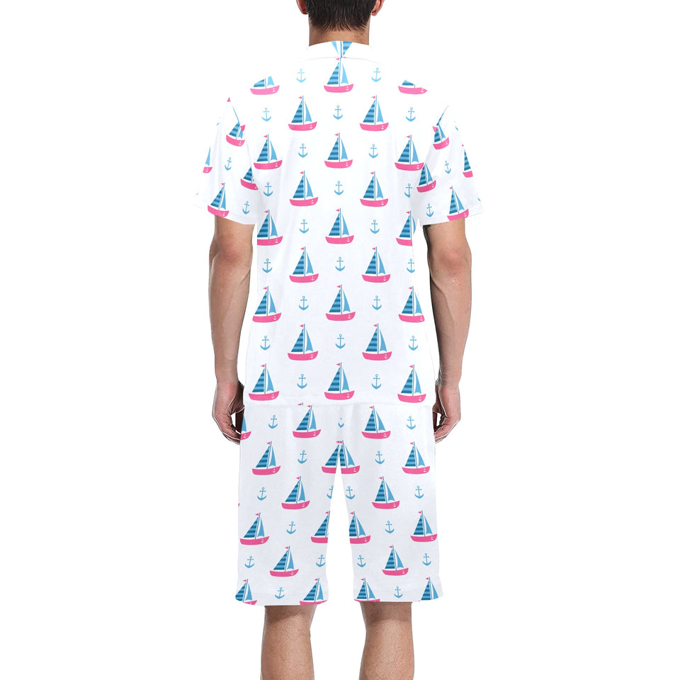 Sailboat anchor pattern Men's V-Neck Short Pajama Set