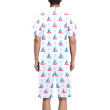 Sailboat anchor pattern Men's V-Neck Short Pajama Set