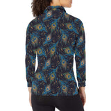 Beautiful peacock feather pattern Women's Long Sleeve Polo Shirt