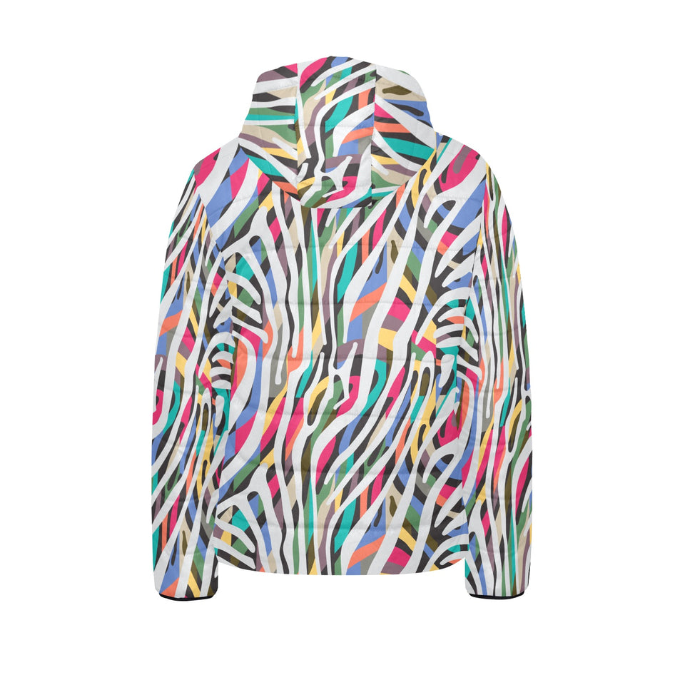 Colorful zebra skin pattern Kids' Boys' Girls' Padded Hooded Jacket