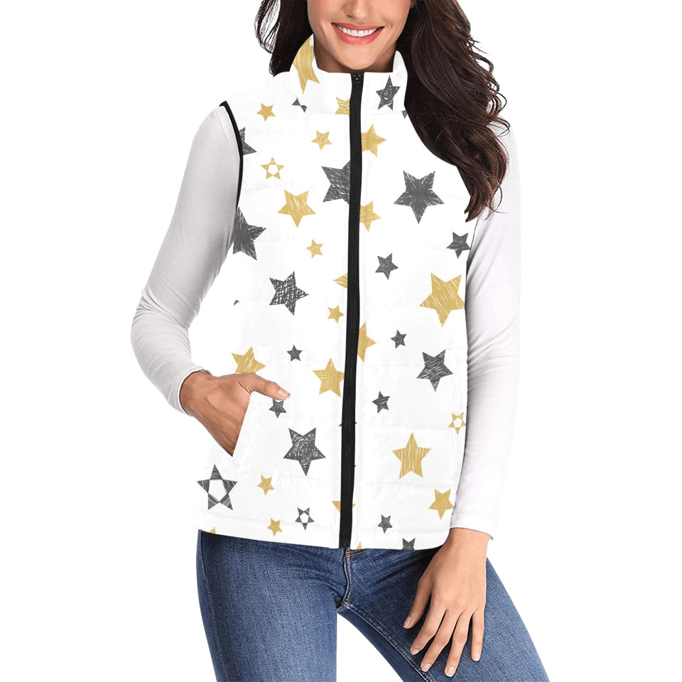 hand drawn gold black star pattern Women's Padded Vest