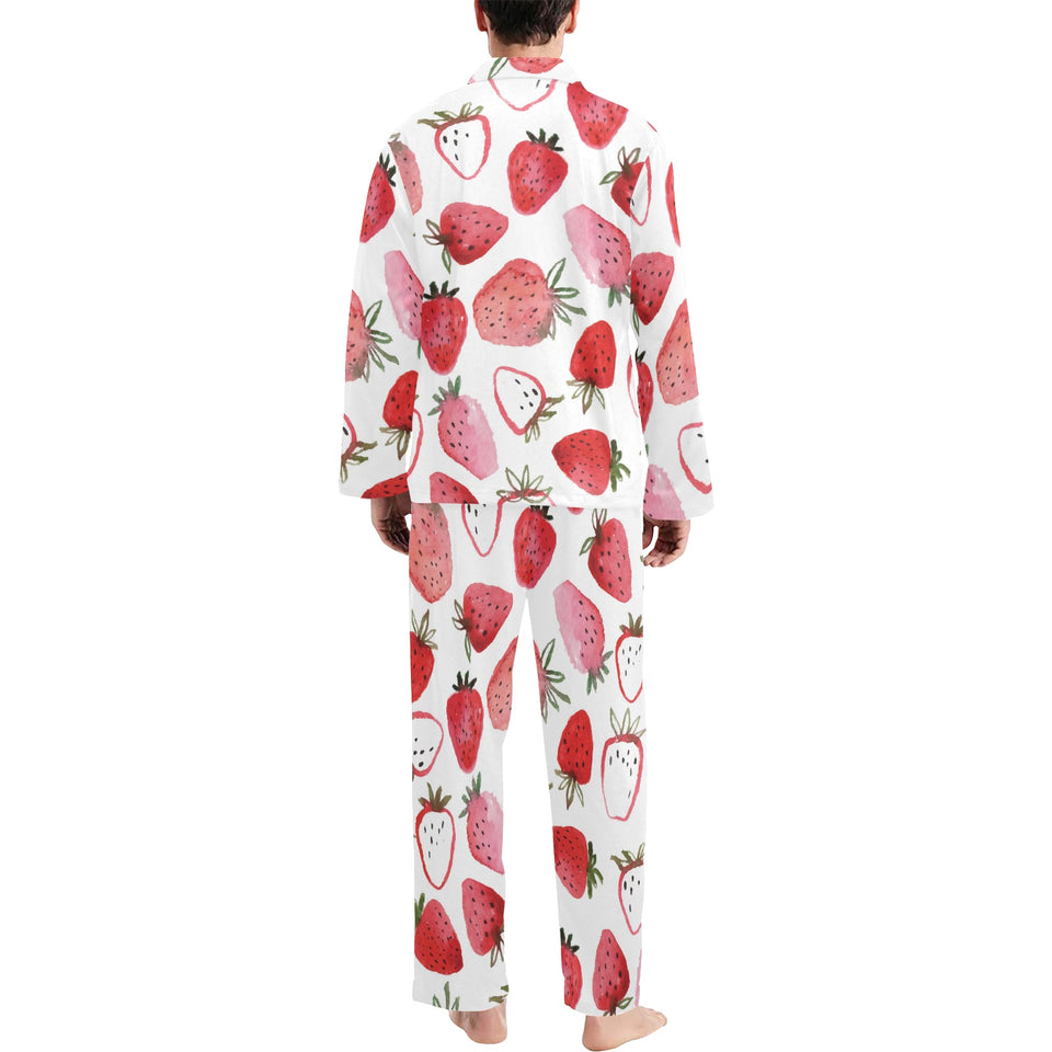 watercolor hand drawn beautiful strawberry pattern Men's Long Pajama Set