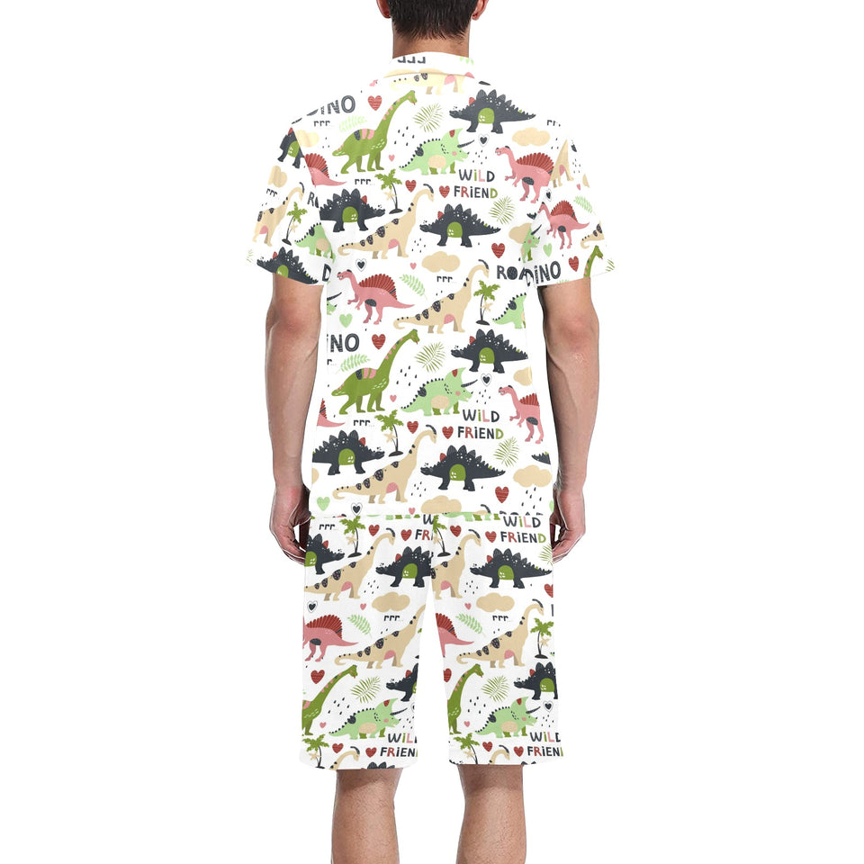 Cute dinosaurs pattern Men's V-Neck Short Pajama Set