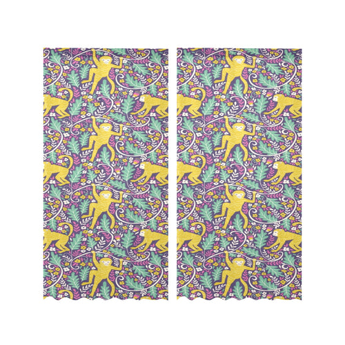 Cute yellow monkey leaves pattern Gauze Curtain