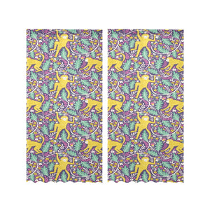 Cute yellow monkey leaves pattern Gauze Curtain