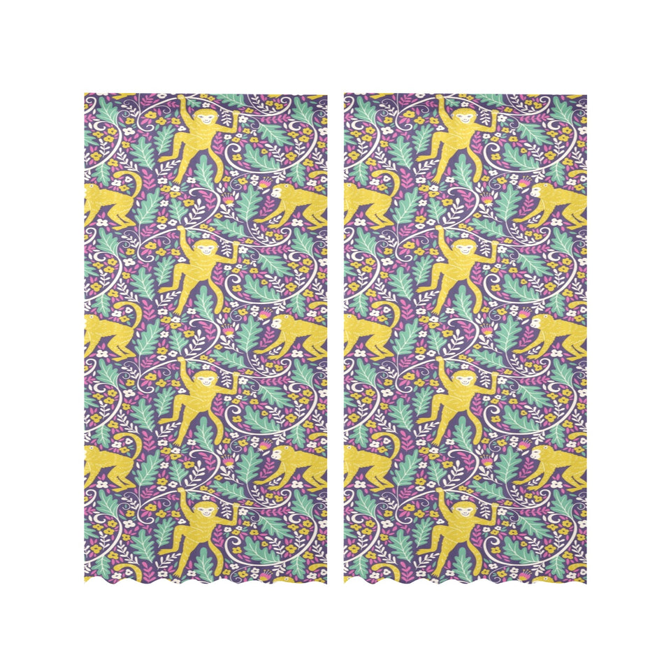 Cute yellow monkey leaves pattern Gauze Curtain
