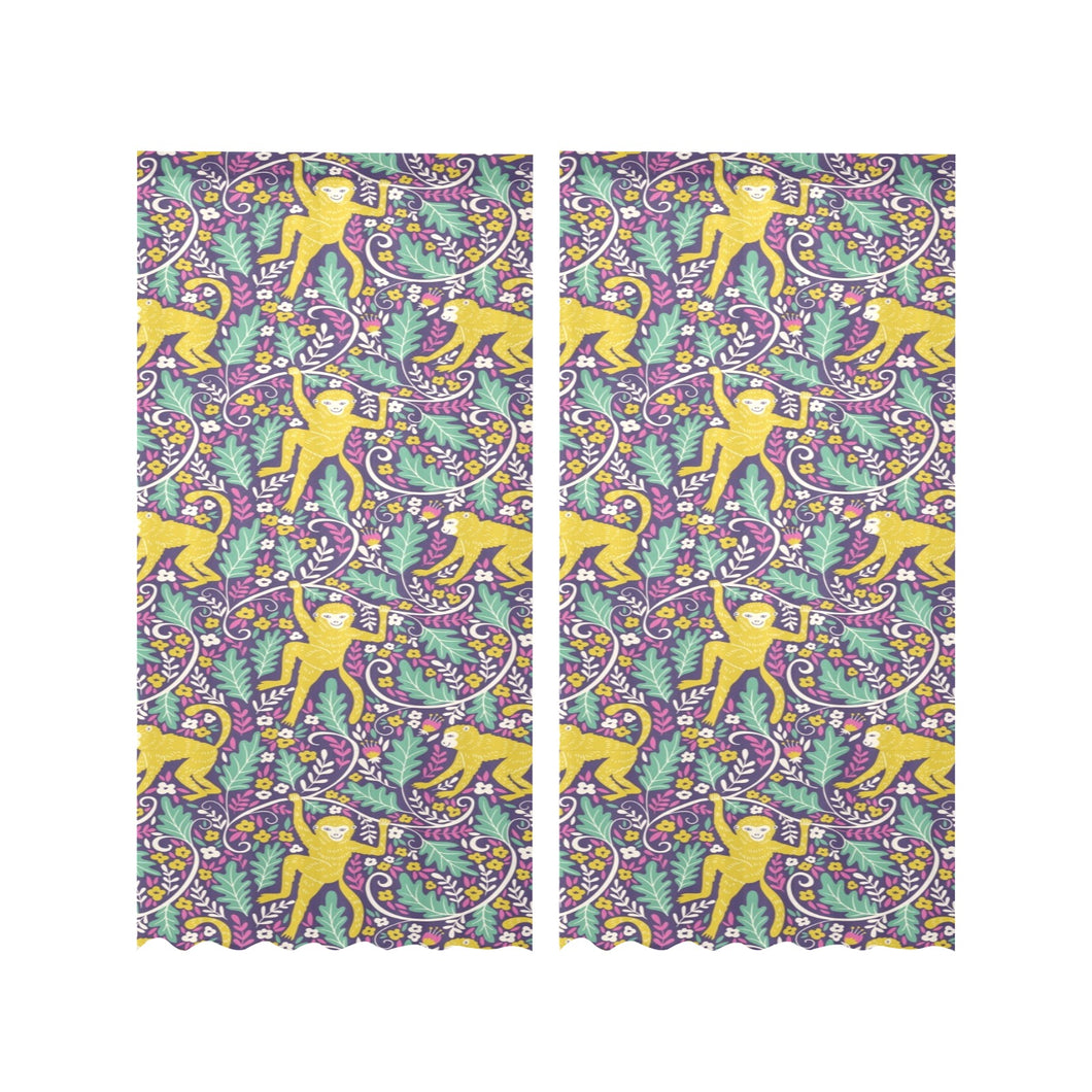 Cute yellow monkey leaves pattern Gauze Curtain