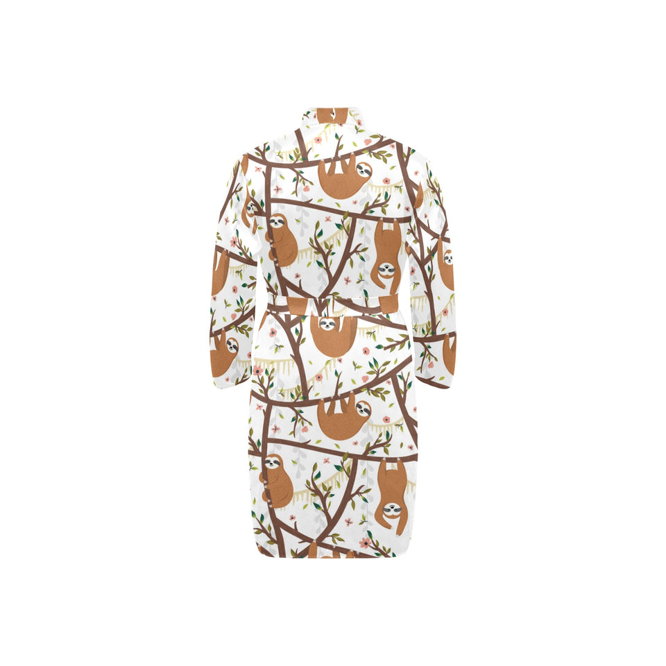 Sloths hanging on the tree pattern Men's Long Sleeve Belted Night Robe