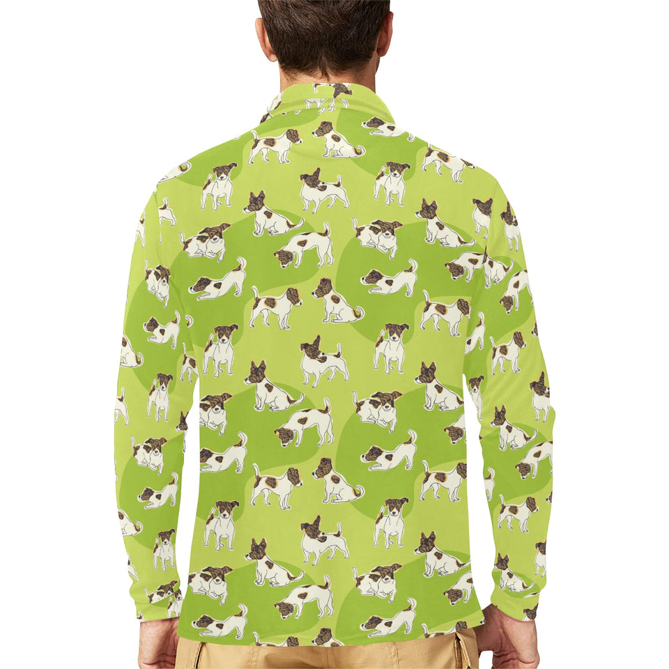 Jack Russel Pattern Print Design 01 Men's Long Sleeve Polo Shirt