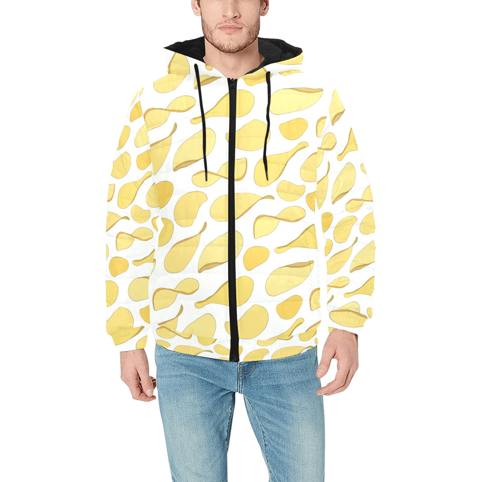 Potato Chips Pattern Print Design 02 Men's Padded Hooded Jacket