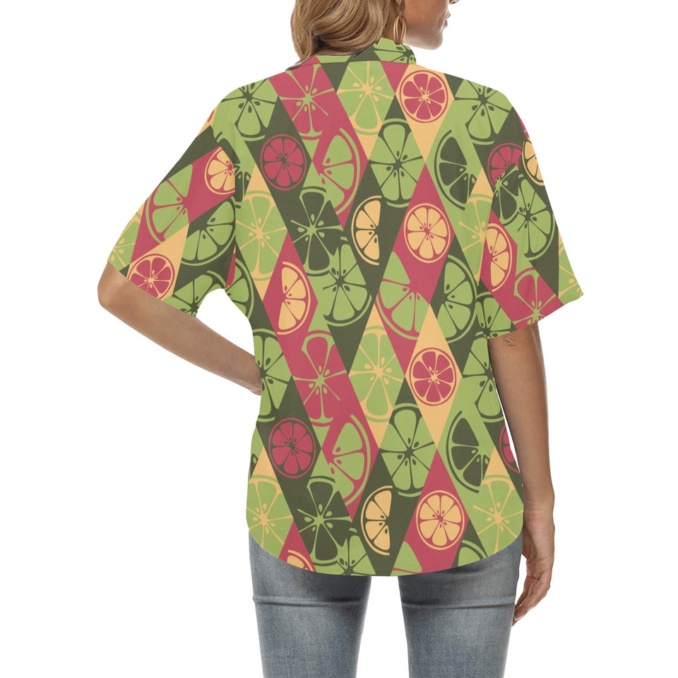Cool Geometric lime pattern Women's All Over Print Hawaiian Shirt