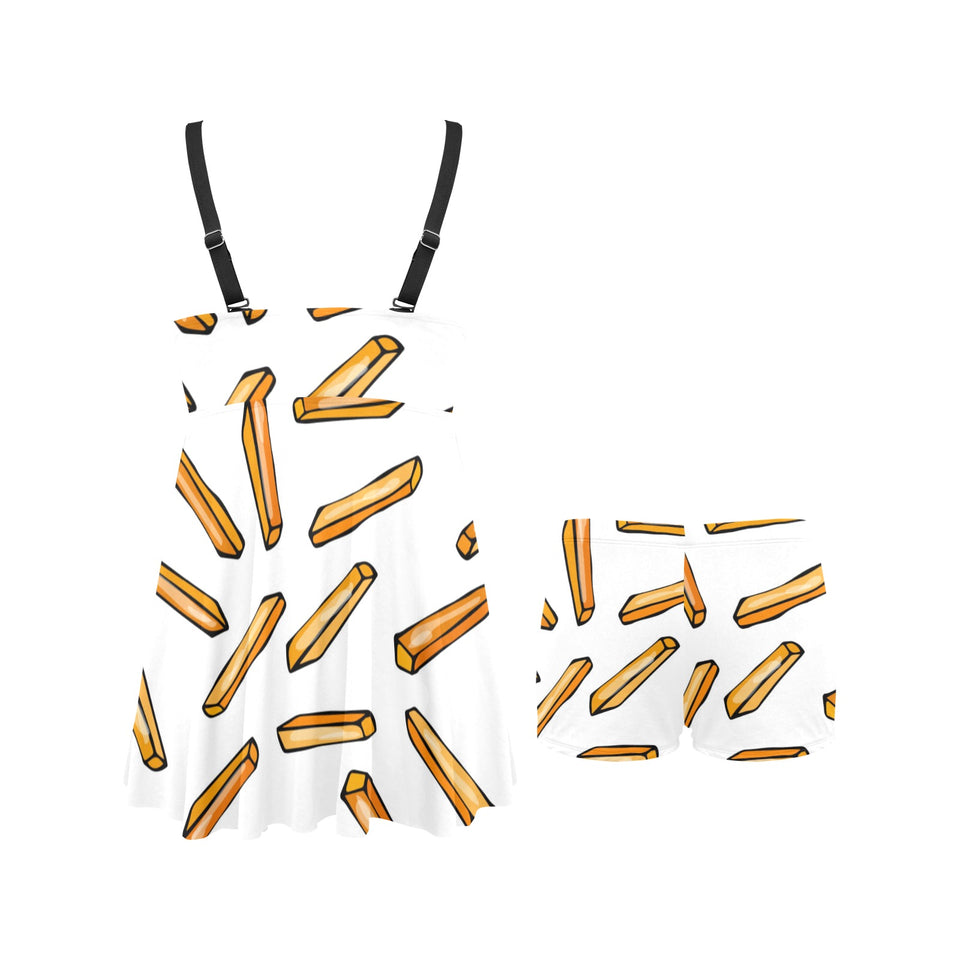 French fries potato pattern Chest Sexy Pleated Two Piece Swim Dress