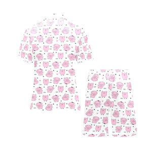 Pig Pattern Print Design 03 Men's V-Neck Short Pajama Set