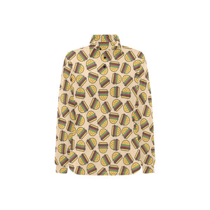 Hamburger Pattern Print Design 01 Women's Long Sleeve Polo Shirt