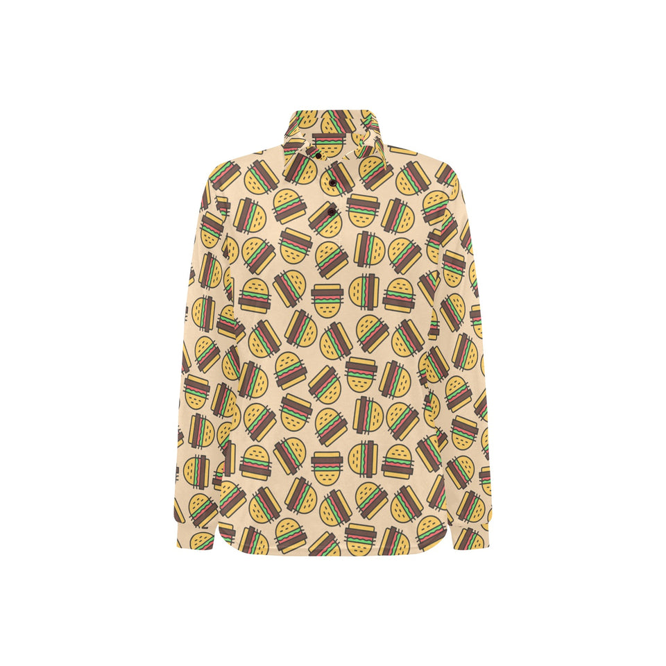 Hamburger Pattern Print Design 01 Women's Long Sleeve Polo Shirt