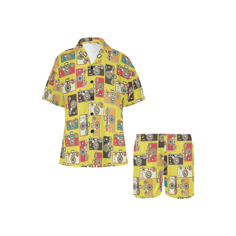 Camera Pattern Print Design 02 Women's V-Neck Short Pajama Set