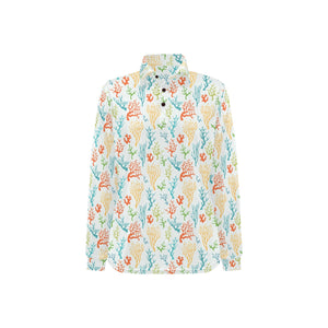 Coral Reef Pattern Print Design 02 Women's Long Sleeve Polo Shirt