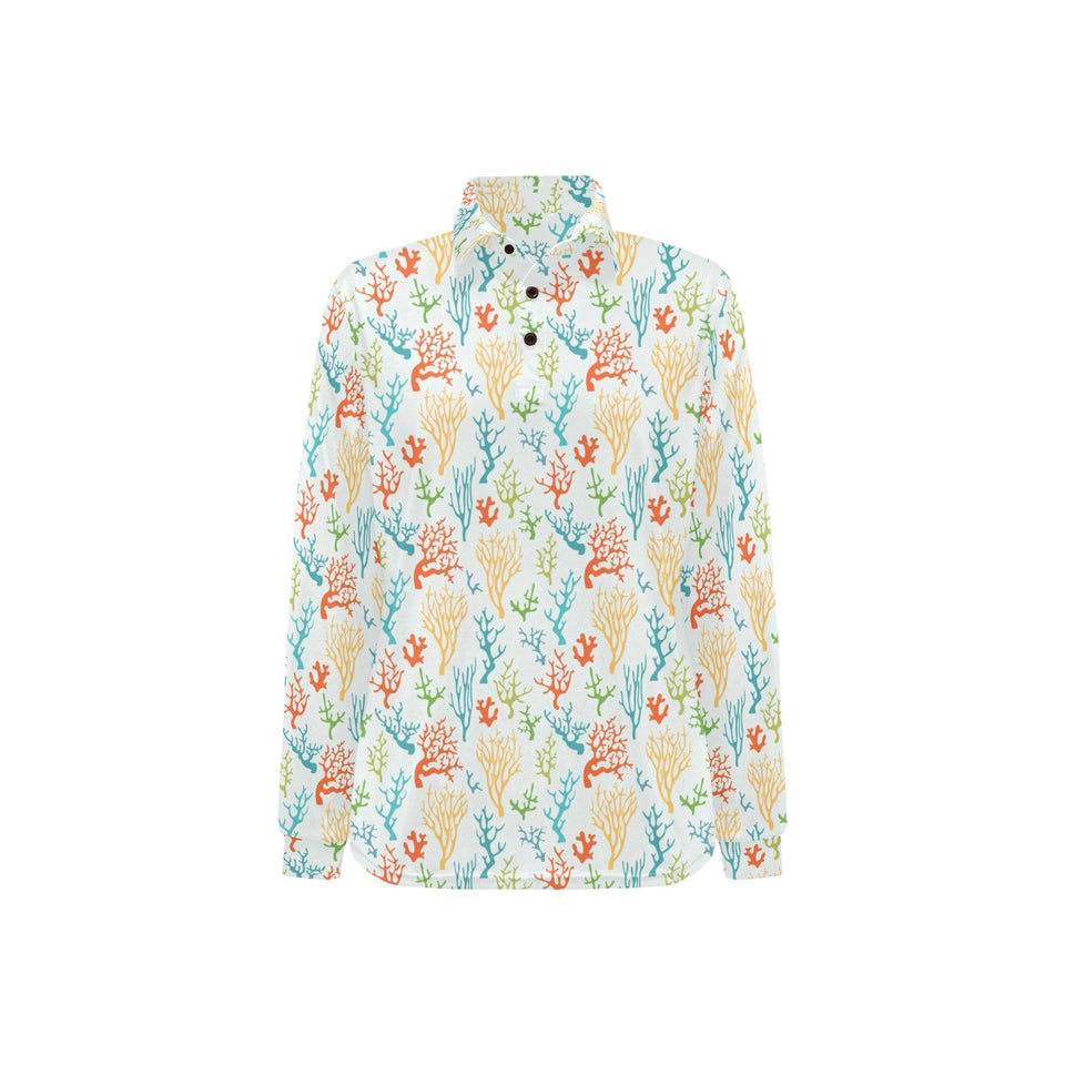 Coral Reef Pattern Print Design 02 Women's Long Sleeve Polo Shirt
