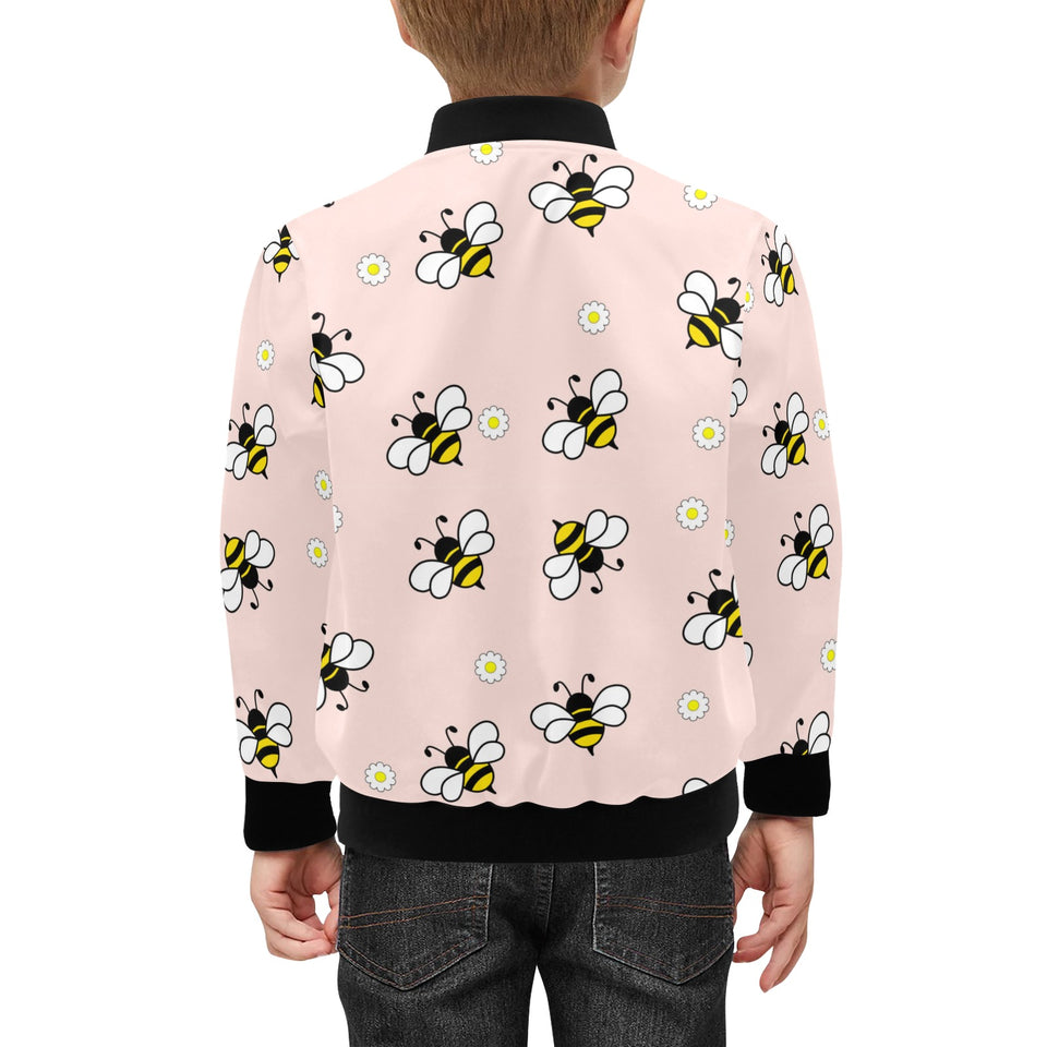 Cute bee flower pattern pink background Kids' Boys' Girls' Bomber Jacket
