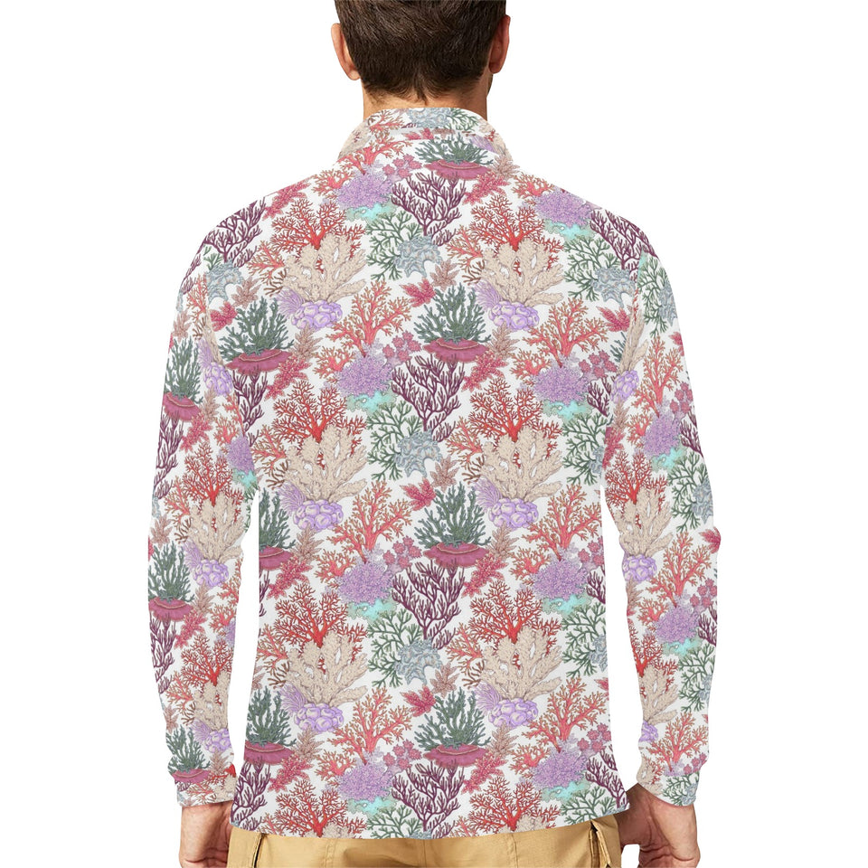 Coral Reef Pattern Print Design 03 Men's Long Sleeve Polo Shirt