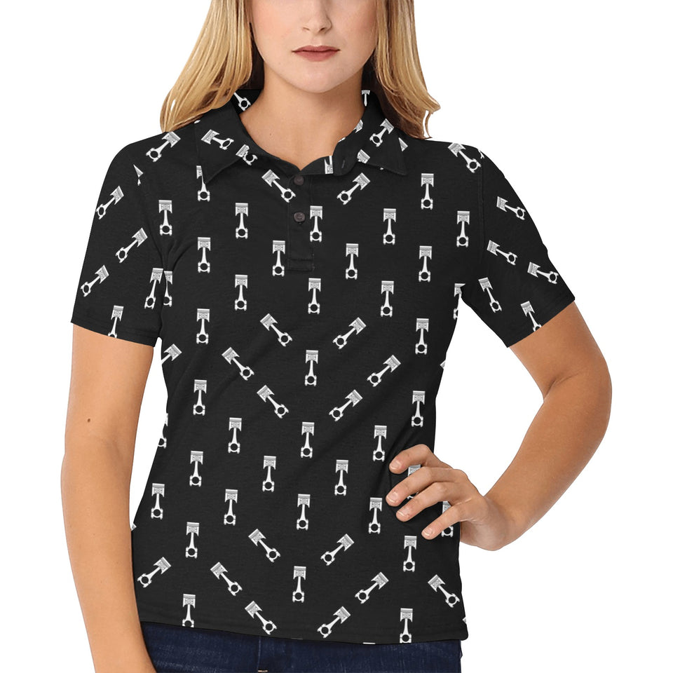 Engine Piston Black Theme Pattern Print Design 03 Women's All Over Print Polo Shirt