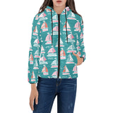 Cute sailboat pattern Women's Padded Hooded Jacket