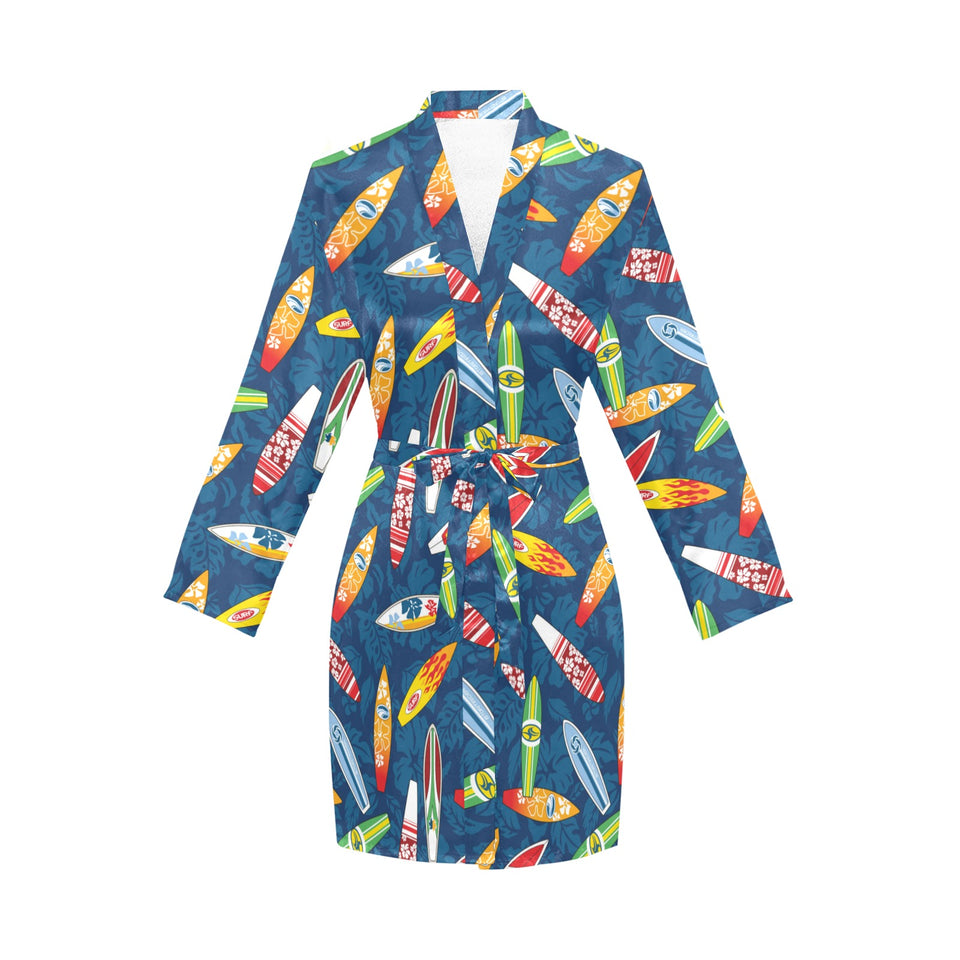 Surfboard Pattern Print Design 01 Women's Long Sleeve Belted Night Robe