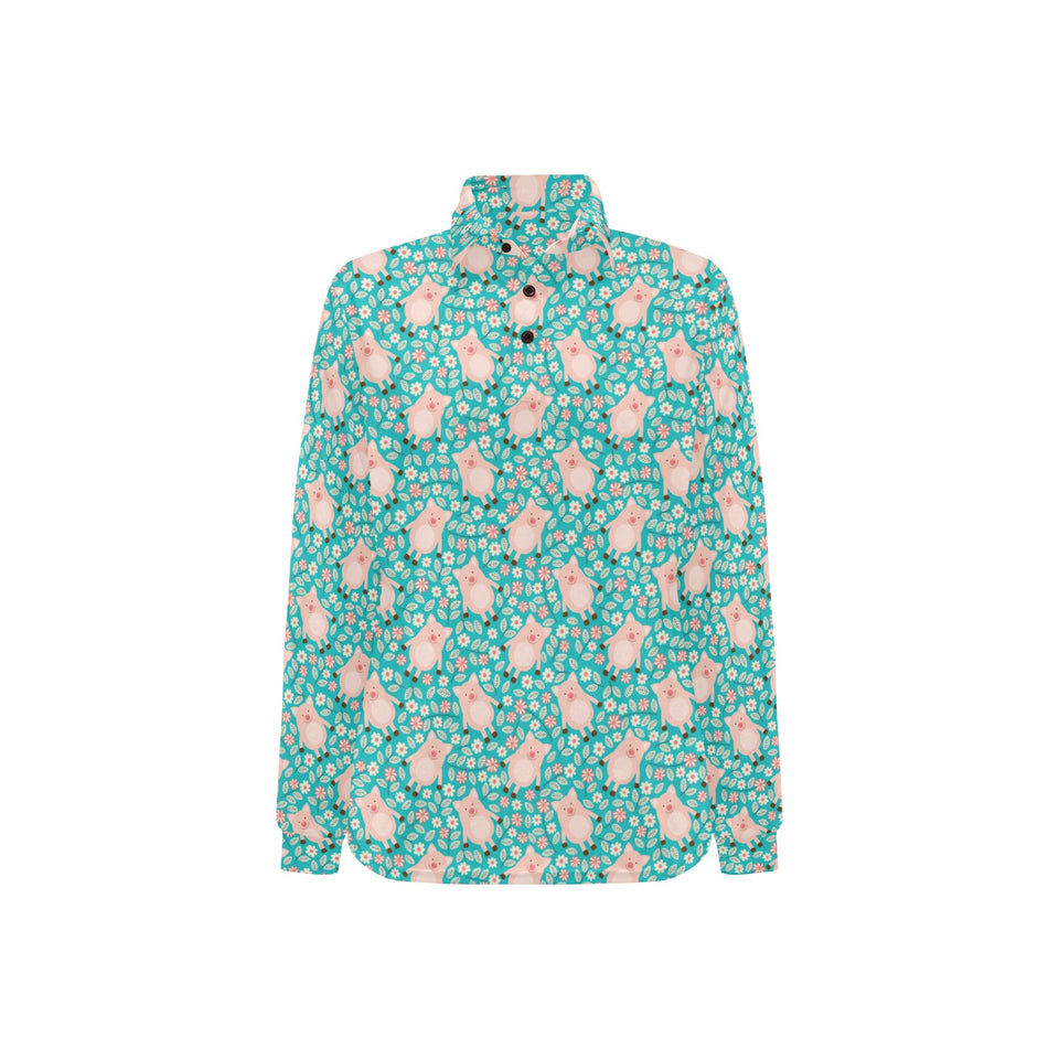 Pig Pattern Print Design 01 Women's Long Sleeve Polo Shirt