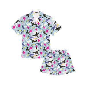 Stingray Pattern Print Design 01 Kids' Boys' Girls' V-Neck Short Pajama Set