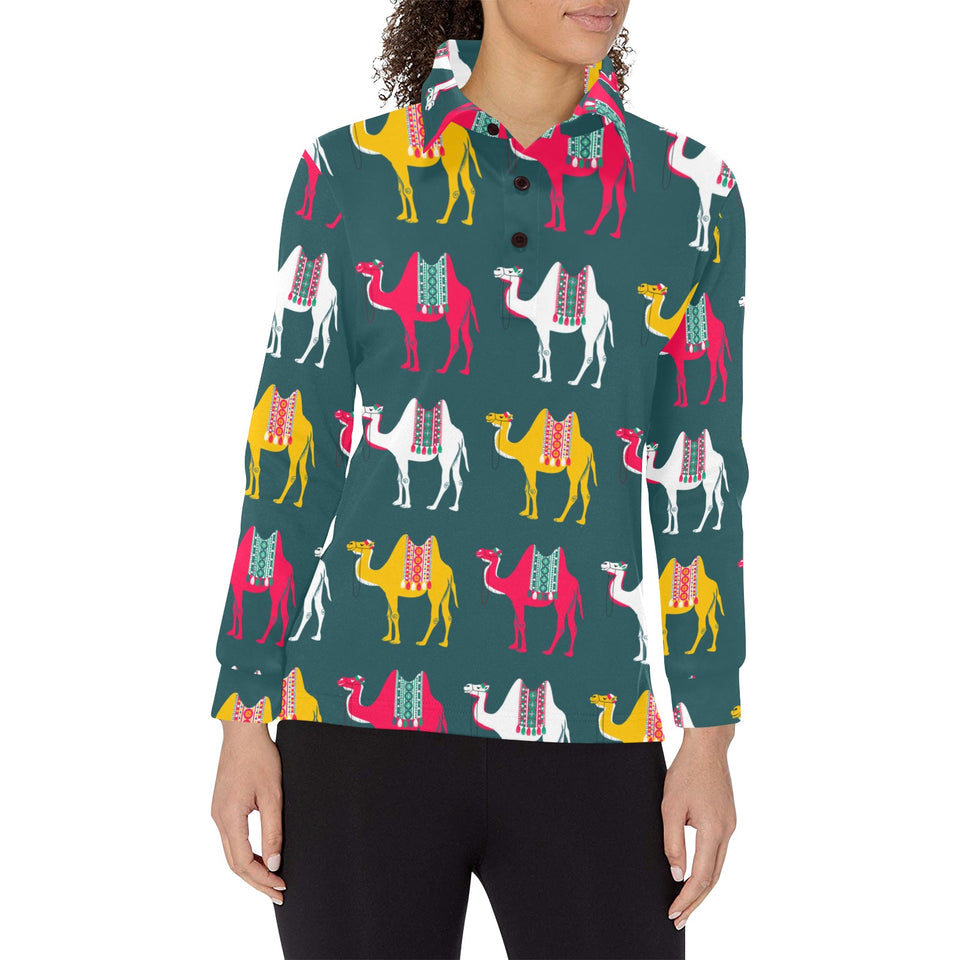 Camel pattern Women's Long Sleeve Polo Shirt