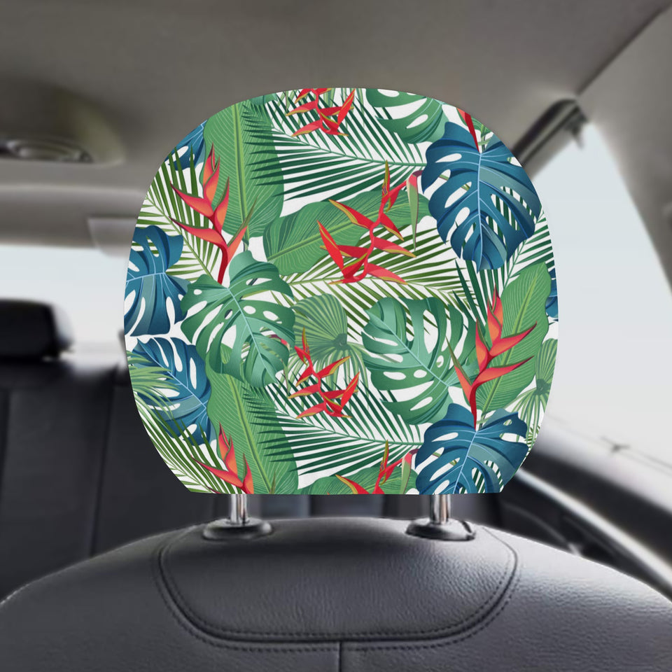 heliconia palm and monstera leaves pattern Car Headrest Cover