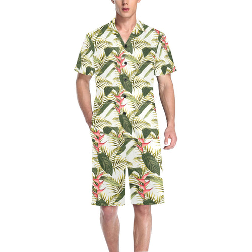 heliconia pattern Men's V-Neck Short Pajama Set